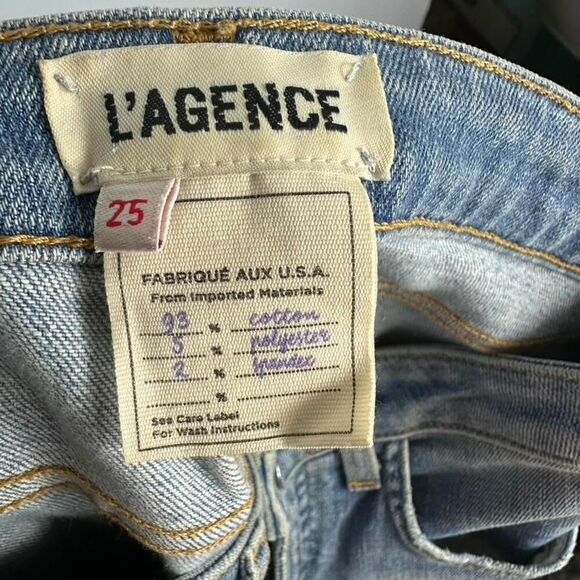 L' AGENCE Highline skinny Jeans High Rise Light Wash Destruct Fray Hem Size 25 - Picture 8 of 8